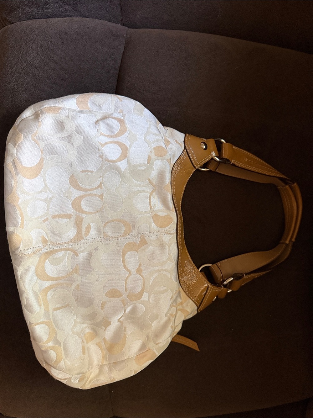 Coach Cream and Tan Shoulder Hobo with Buckle Accent - Picture 3 of 8